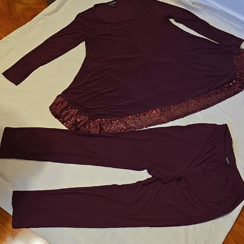 Nina Leonard Deep Burgundy Straight Leg Pants